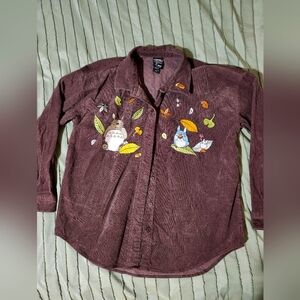 Totoro Brown Corduroy Shirt with Acorn Embroidery